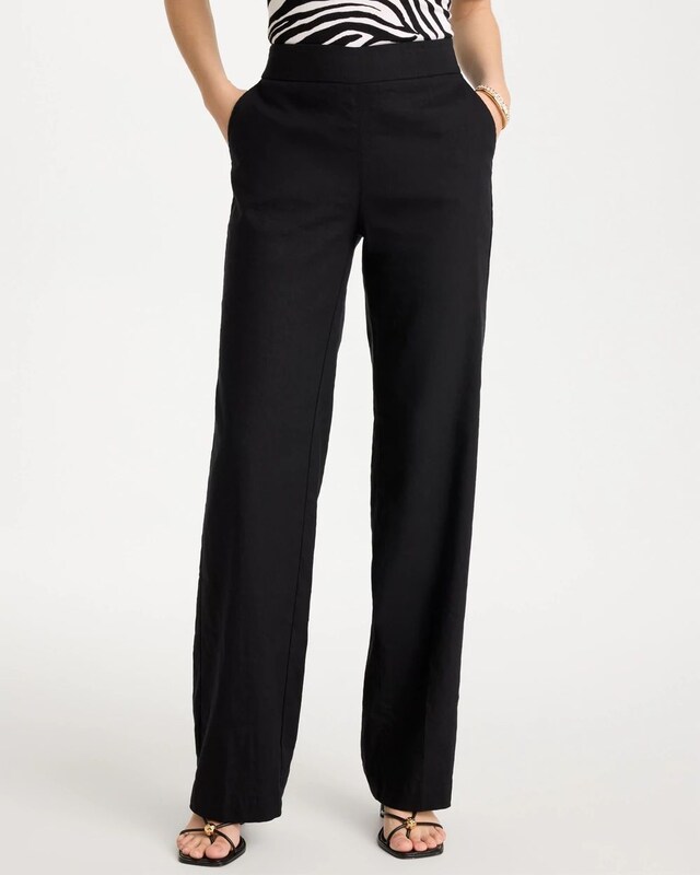 Pull-On Wide-Leg Linen Pants